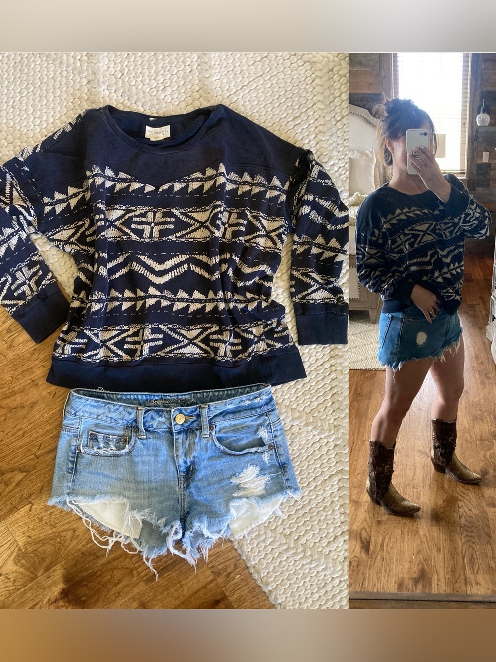 Vintage Ralph Lauren Denim & Supply Western Aztec Print Boyfriend Sweatshirt